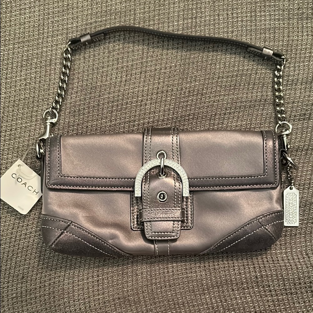 Vintage Coach Silver Gray Leather Bag with rhinestones. LIMITED EDITION